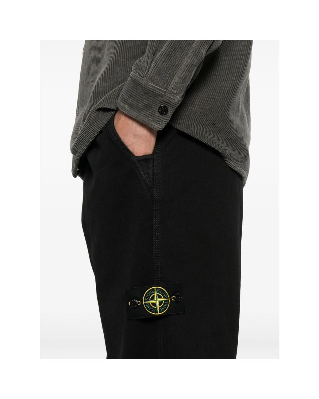 Stone Island Black Logo Patch Trousers for men