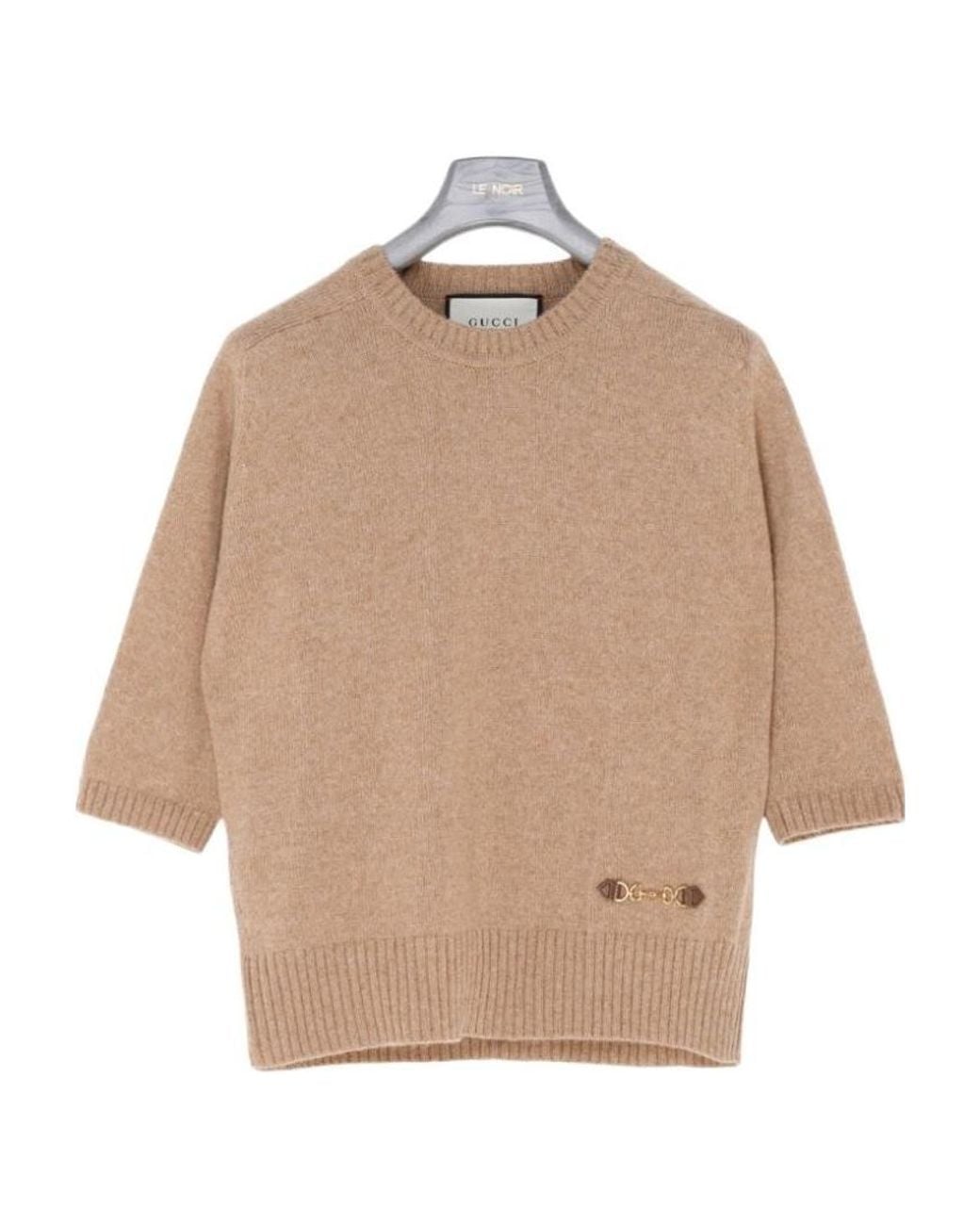Gucci Natural Cashmere Top With Horsebit