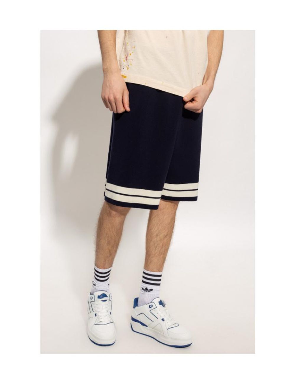 Palm Angels Blue Horizontal-Stripe Print Shorts for men