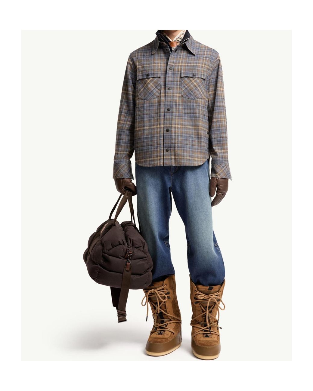 Moncler Gray Cotton Tartan Shirt for men