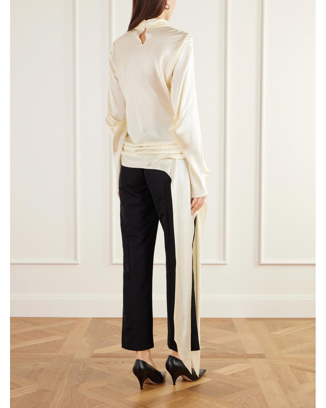 Kallmeyer White Gathered Silk-Charmeuse Blouse