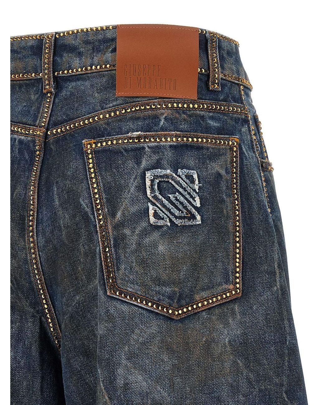 GIUSEPPE DI MORABITO Blue Rhinestone Wide-Leg Jeans