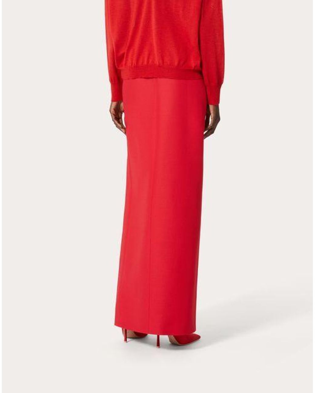 Valentino Red Floral-Appliqué Maxi Skirt