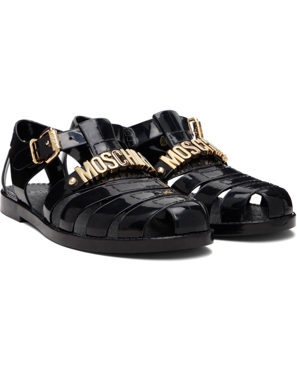 Moschino Black Jelly Logo Sandals for men