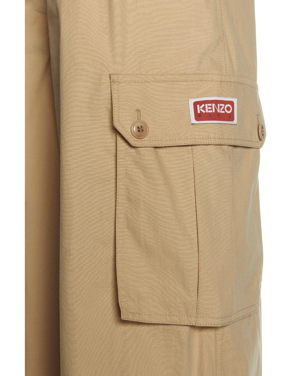 KENZO Natural High Waisted Wide-Leg Cargo Trousers