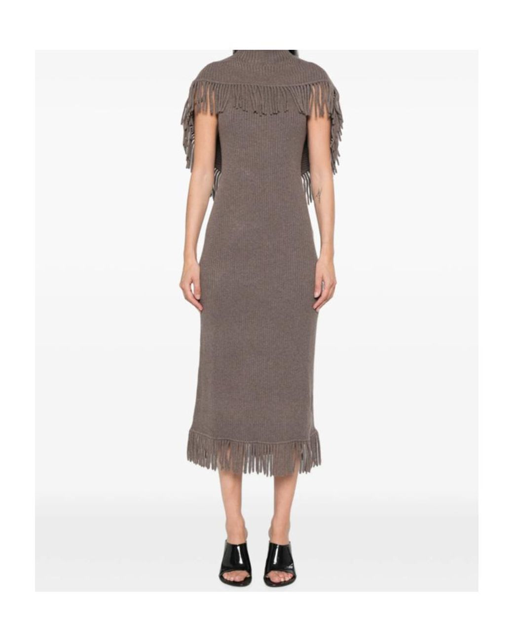 Jonathan Simkhai Brown Fringe-Trim Ribbed-Knit Dress