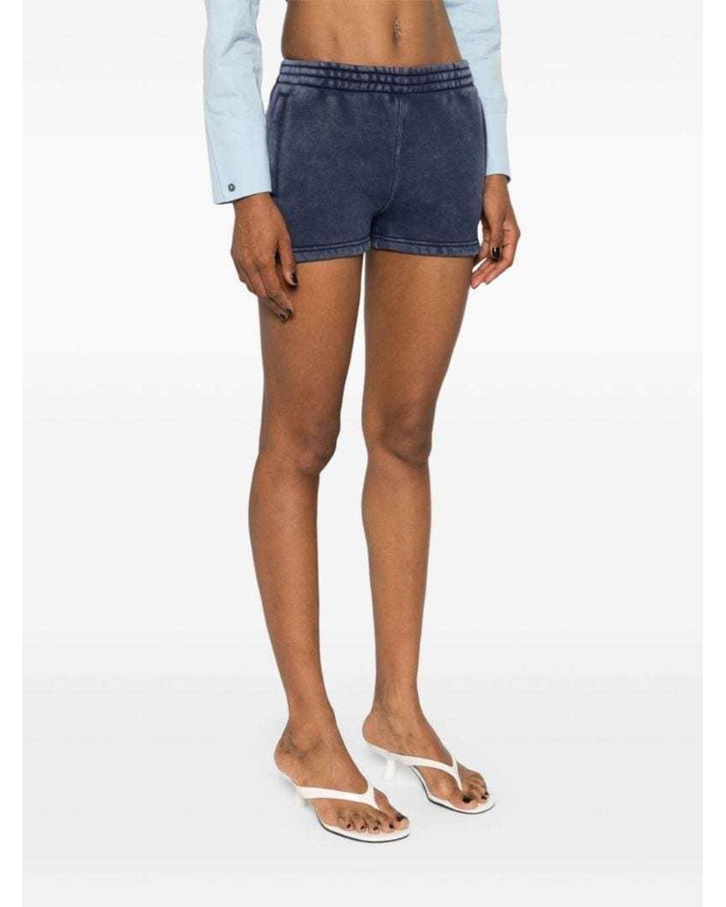 T By Alexander Wang Blue Embossed-Logo Track Shorts
