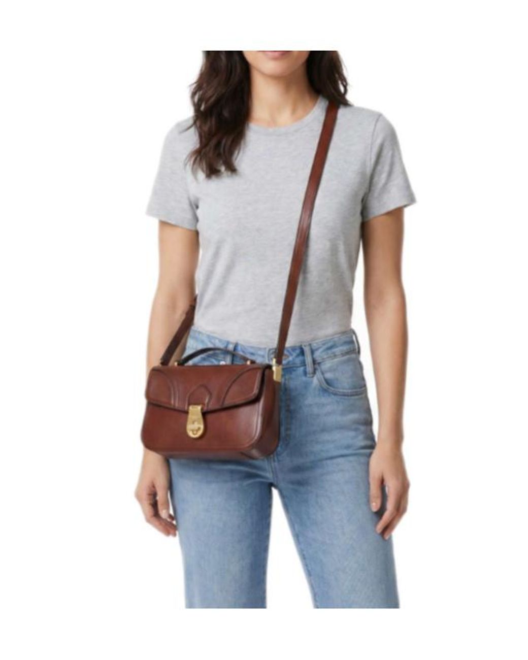 The Bridge Brown Mia Twist-Lock Leather Tote Bag