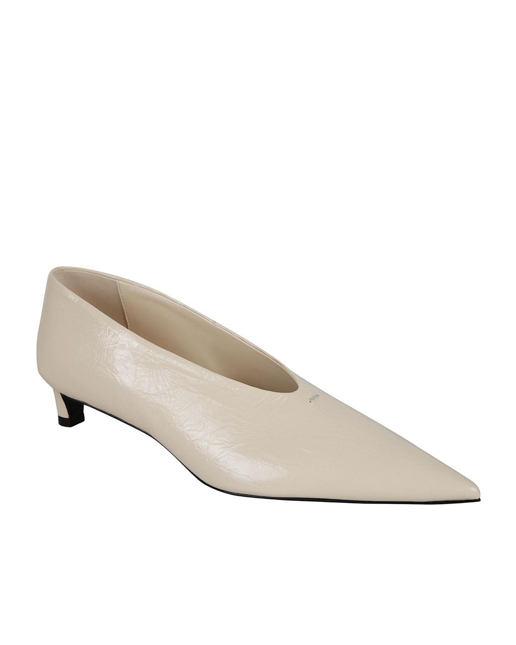 Jil Sander White Crinkled Pointed-Toe Pumps