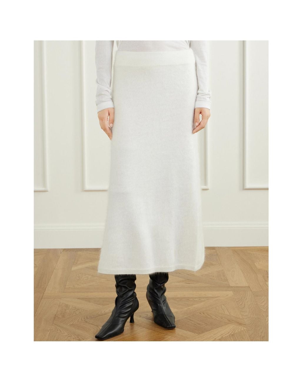 Lisa Yang White Cashmere Midi Skirt
