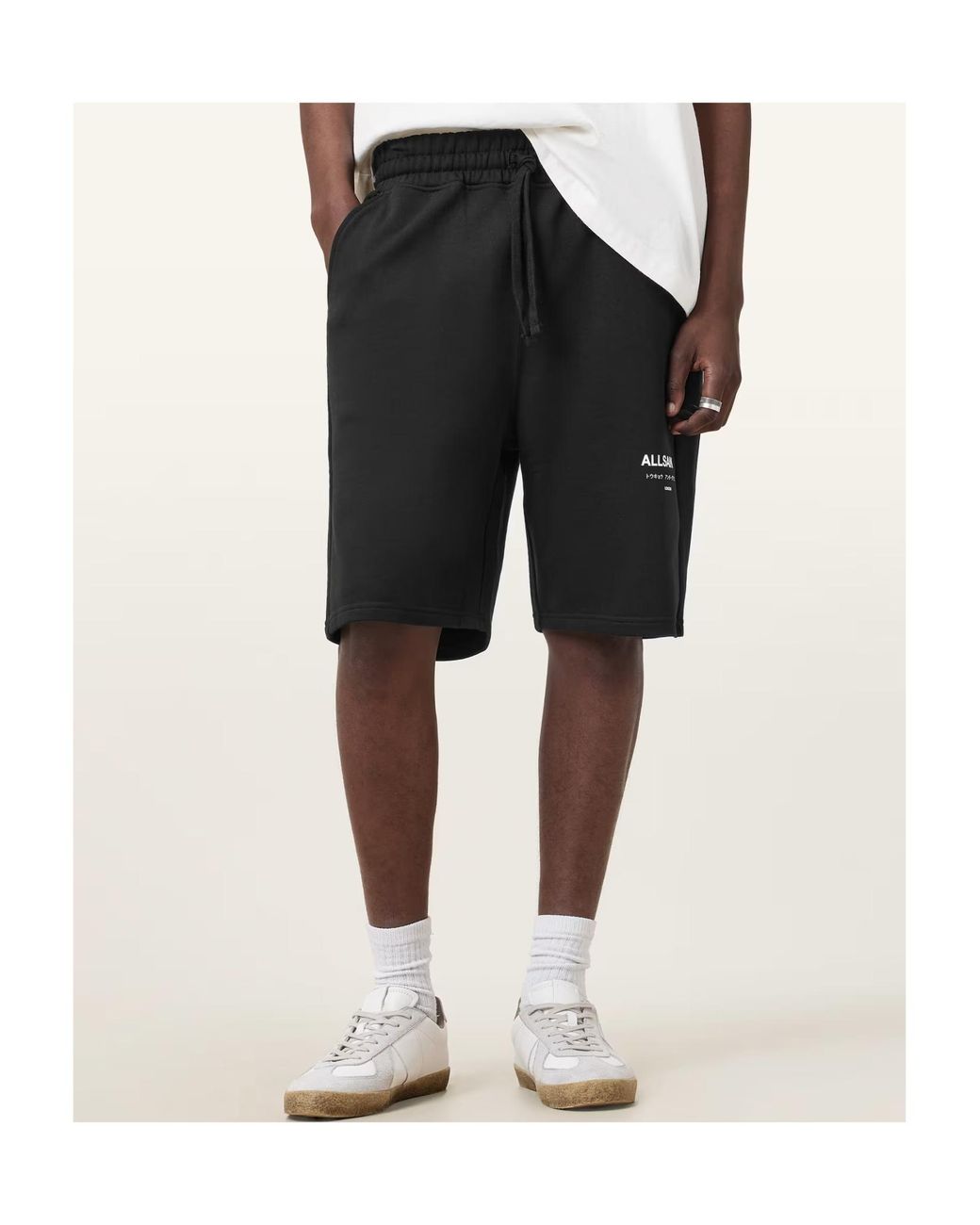 AllSaints Black Tokyo Underground Logo Shorts for men