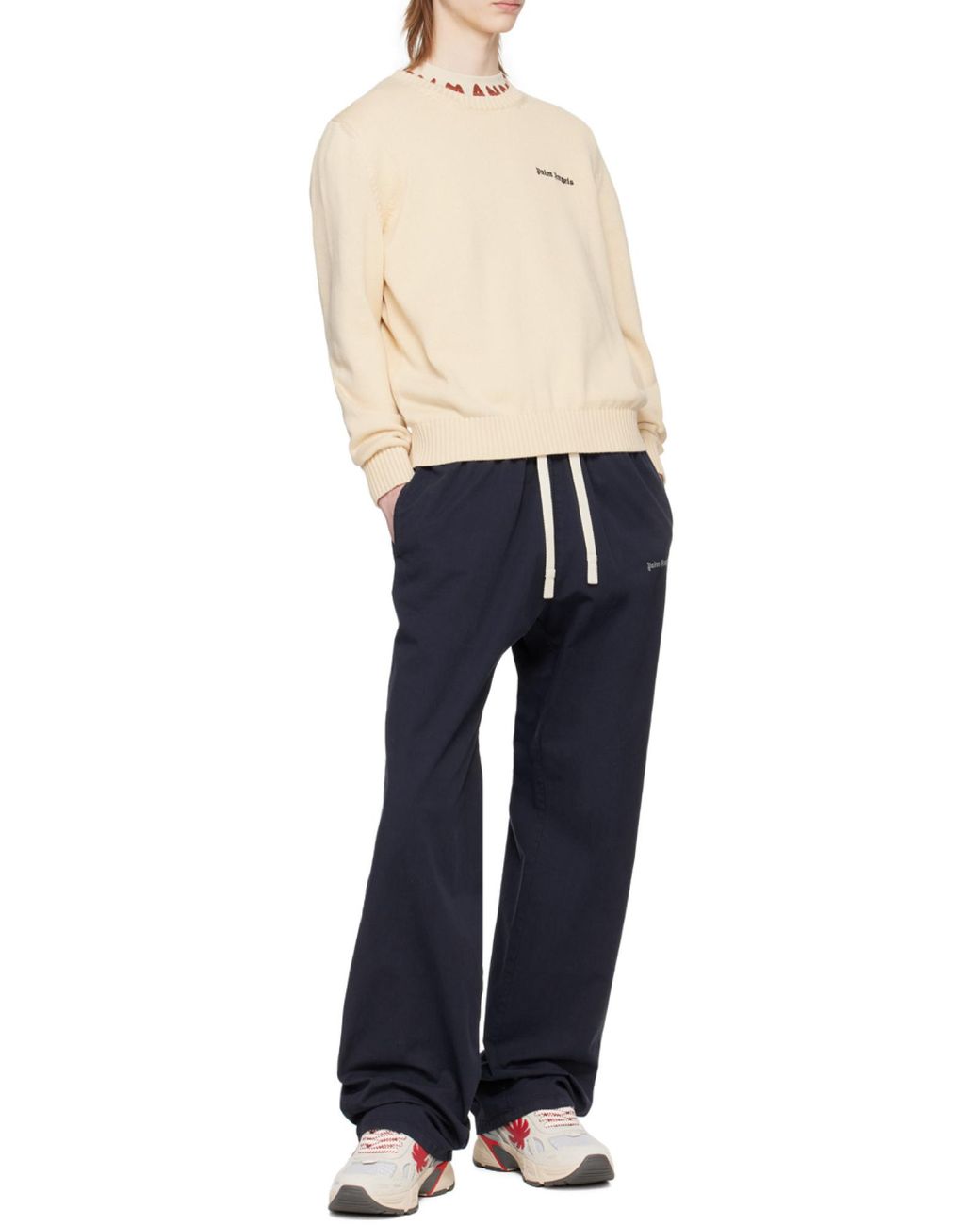 Palm Angels Blue Logo Embroidered Drawstring Pants for men