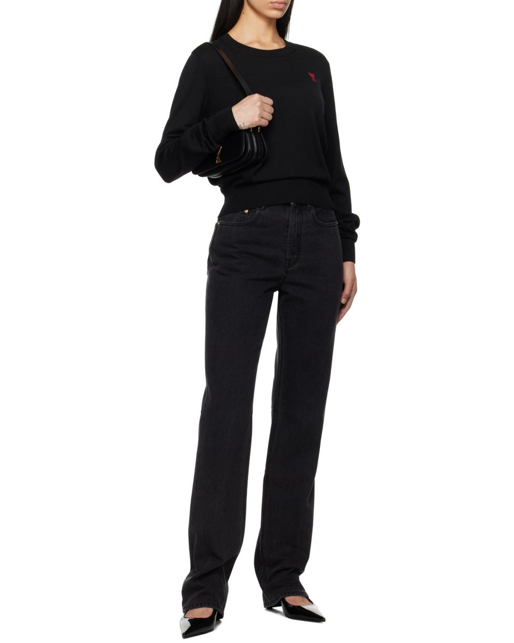 AMI Black Logo Embroidered Crewneck Jumper for men