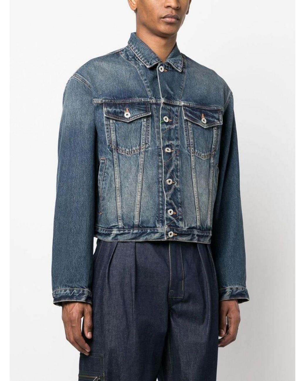 KENZO Blue Button-Up Cropped Denim Jacket for men
