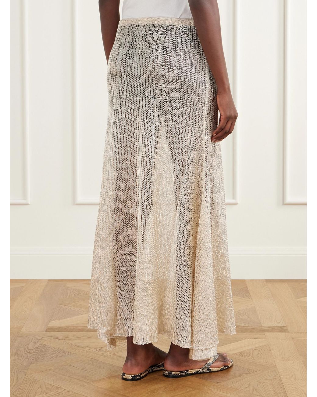 Ruohan Natural Parasol Open-Knit Maxi Skirt