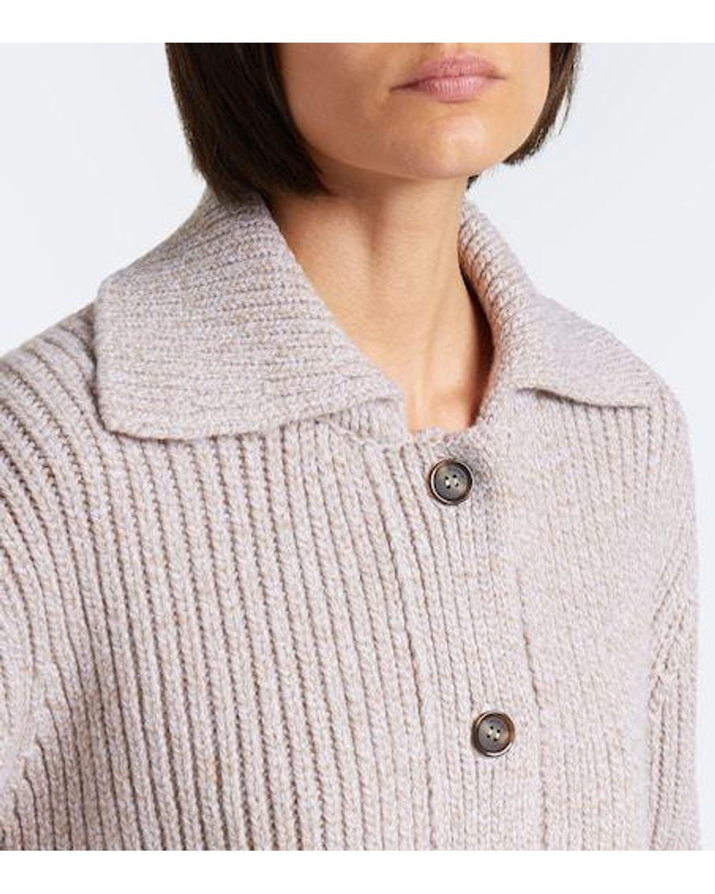 Magda Butrym Natural Ribbed-Knit Wool Cardigan