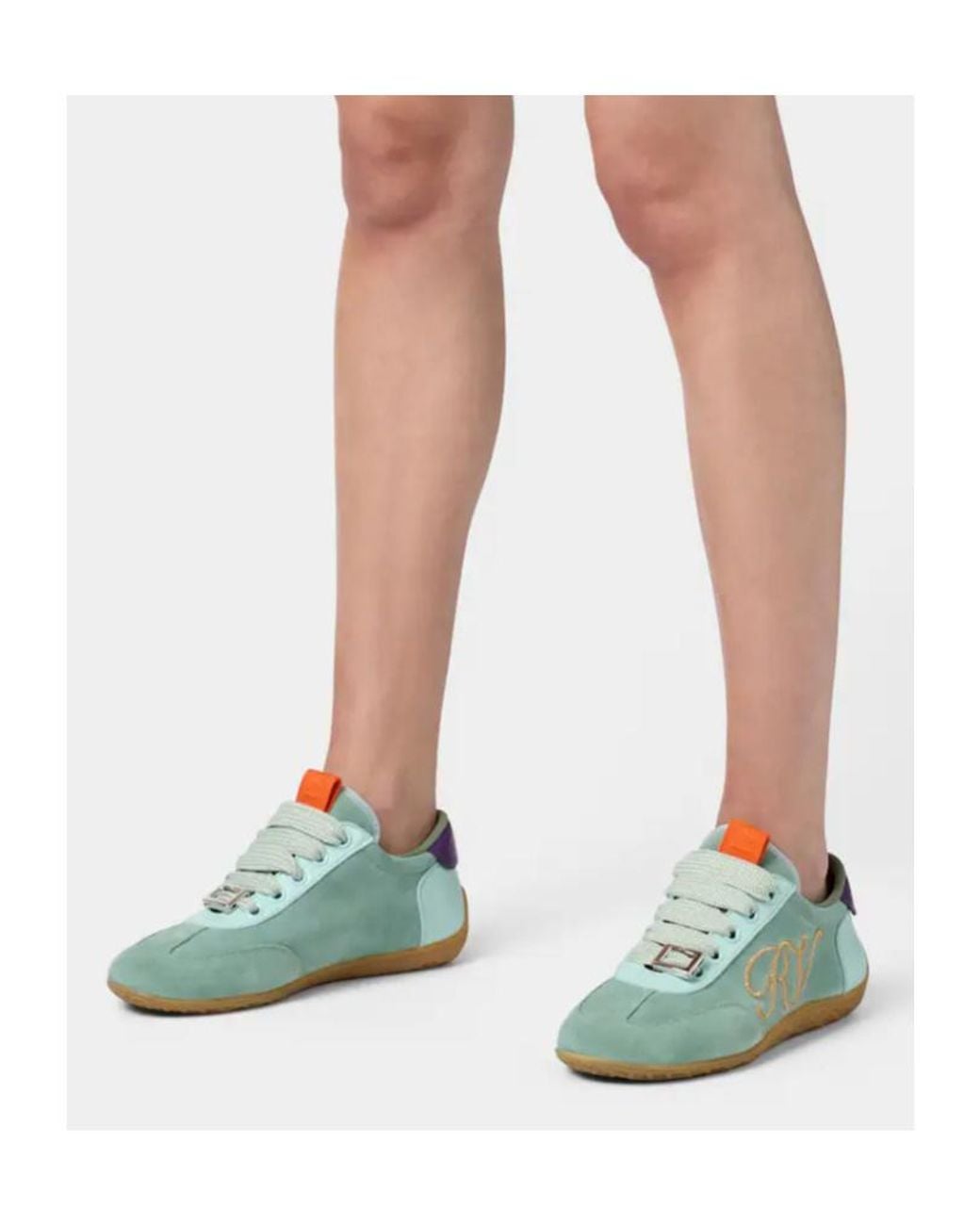 Roger Vivier Blue Logo-Engraved Lace-Up Sneakers