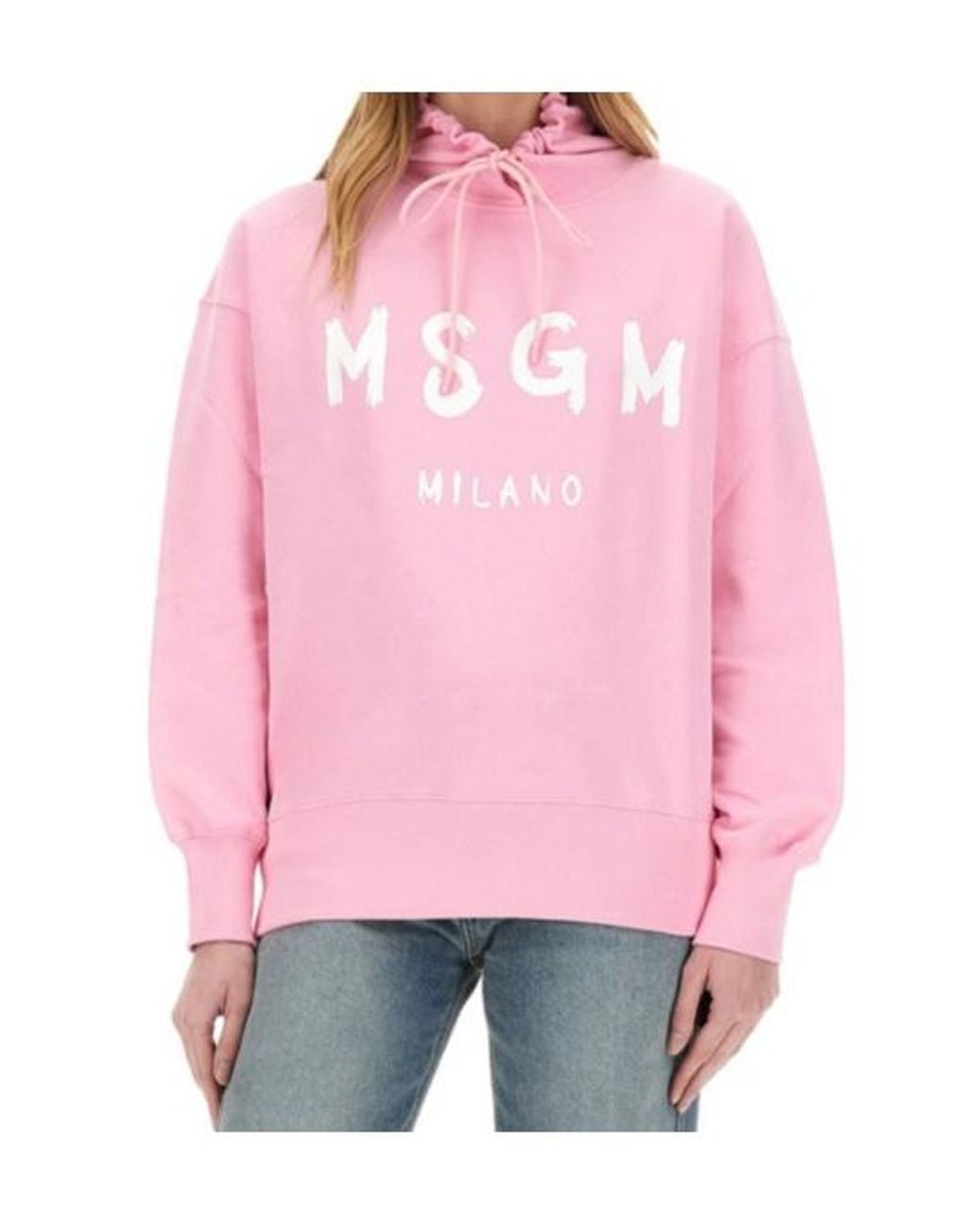 MSGM Pink Logo-Print Drawstring Hoodie