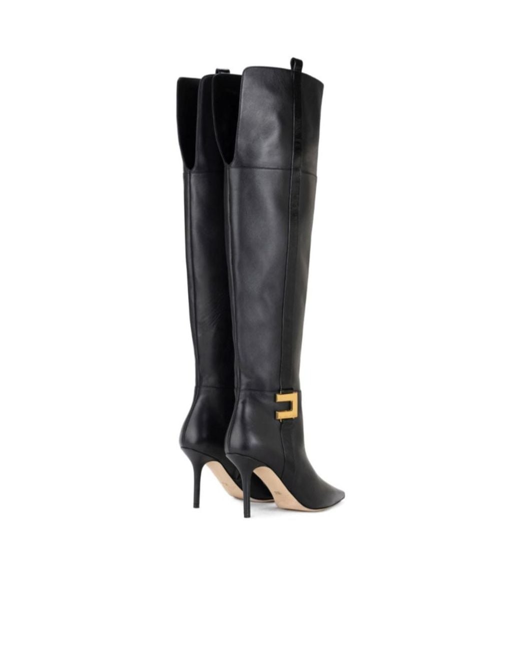 Elisabetta Franchi Black Leather Logo-Plaque Boots
