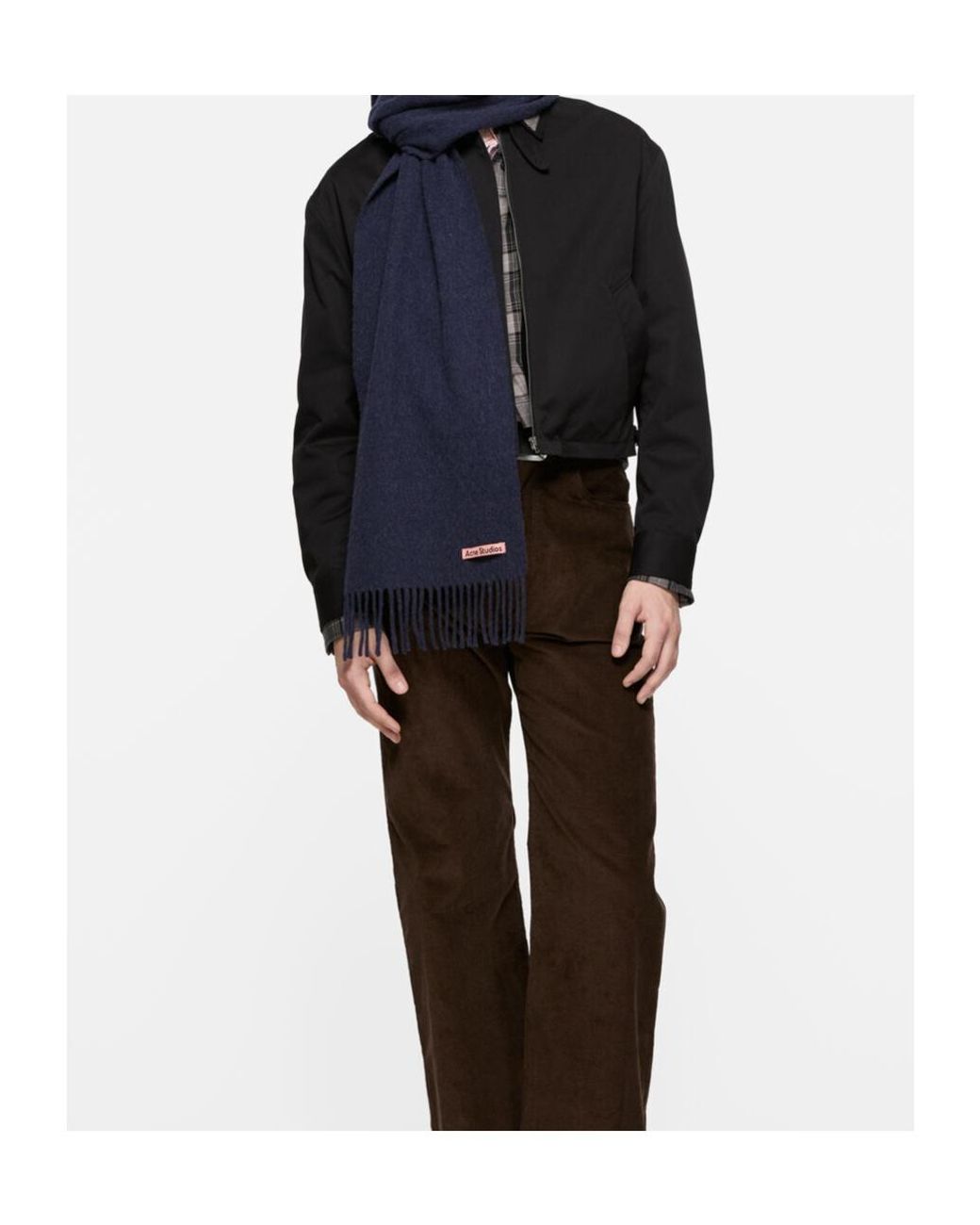 Acne Blue Fringe Wool Scarf for men