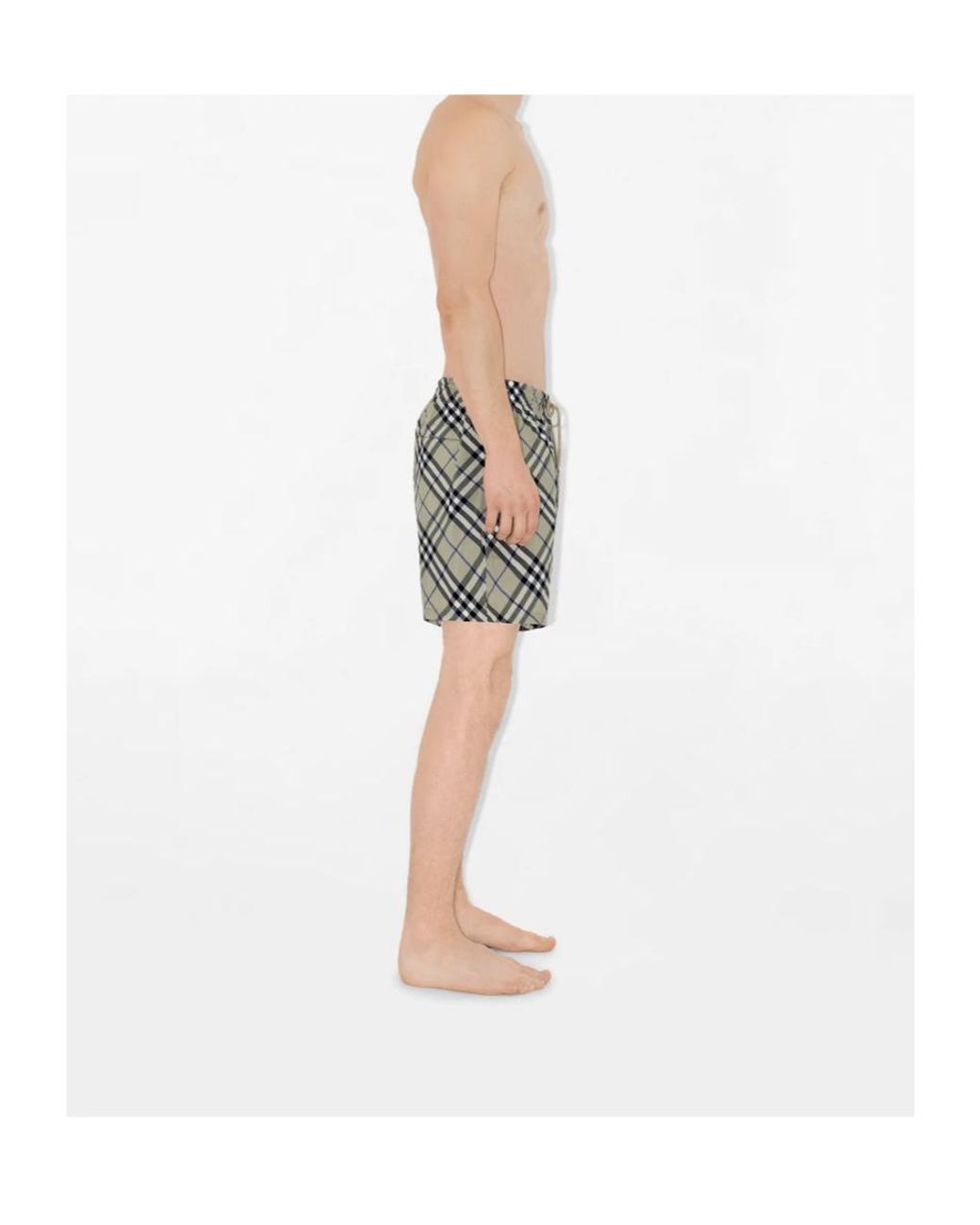 Burberry Gray Checked Drawstring-Waist Swim Shorts for men