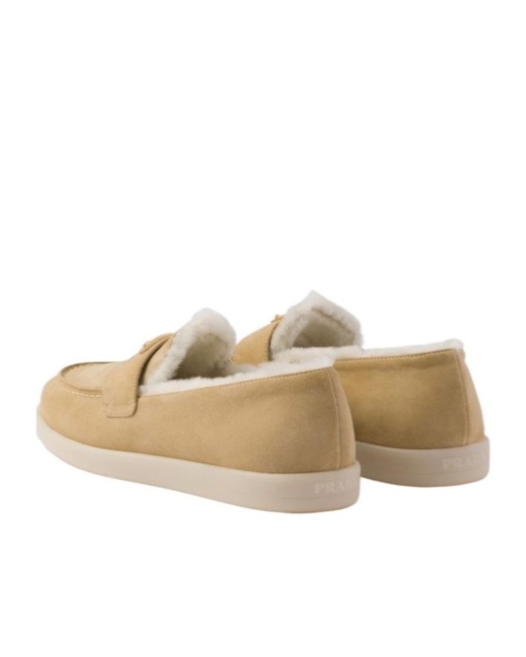 Prada Natural Triangle-Logo Slip-On Loafers