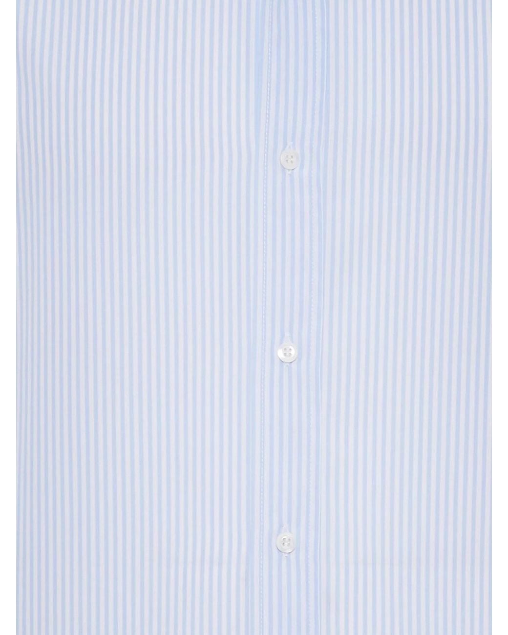 Brunello Cucinelli Blue Pinstriped Long-Sleeved Shirt for men