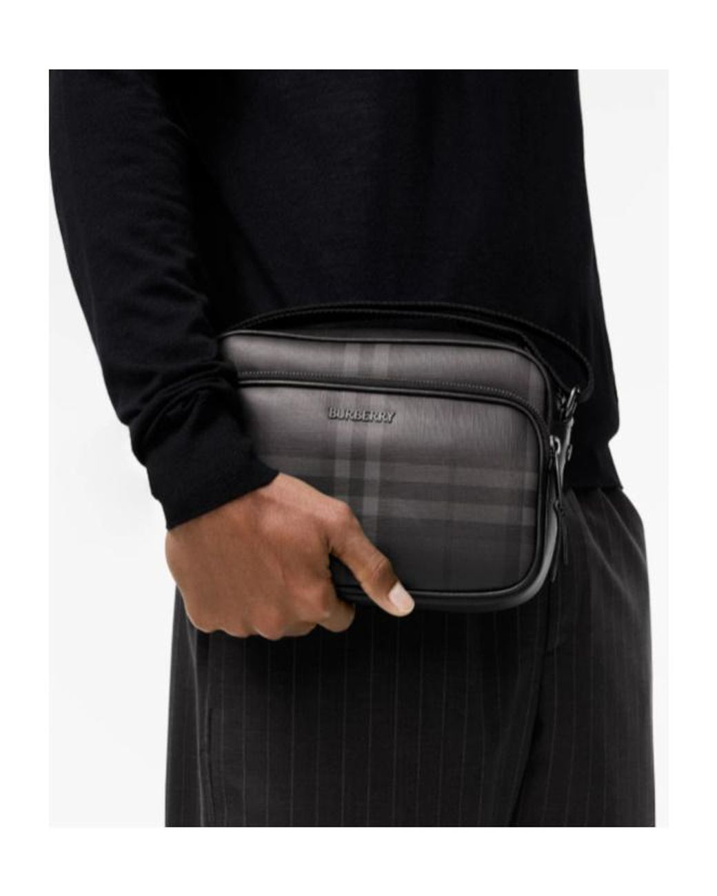Burberry Black City Check Pocket Crossbody Bag for men