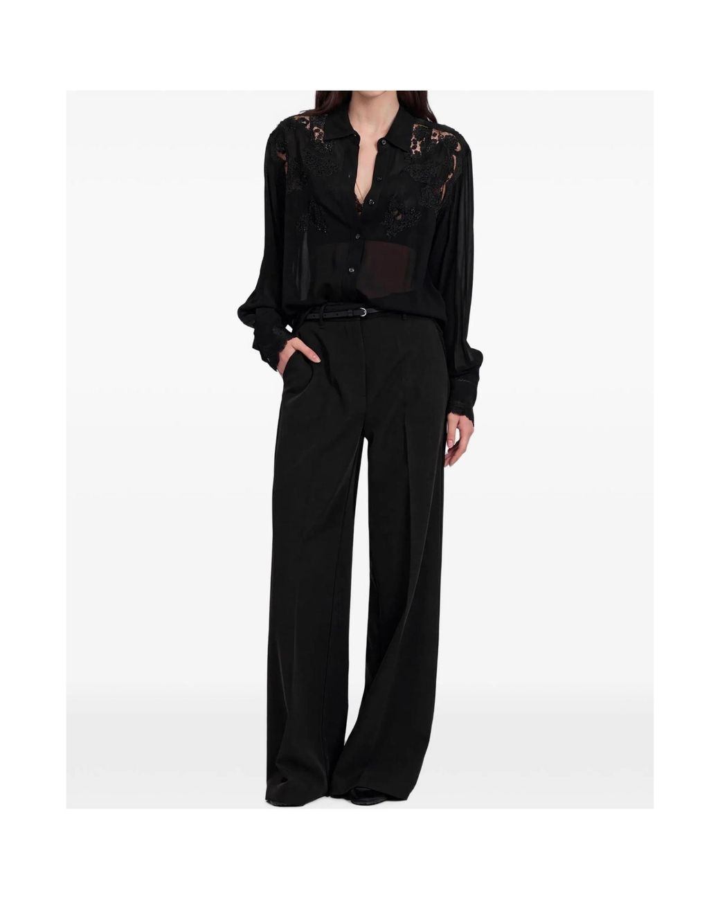 ERMANNO FIRENZE Black Flat-Front Trousers
