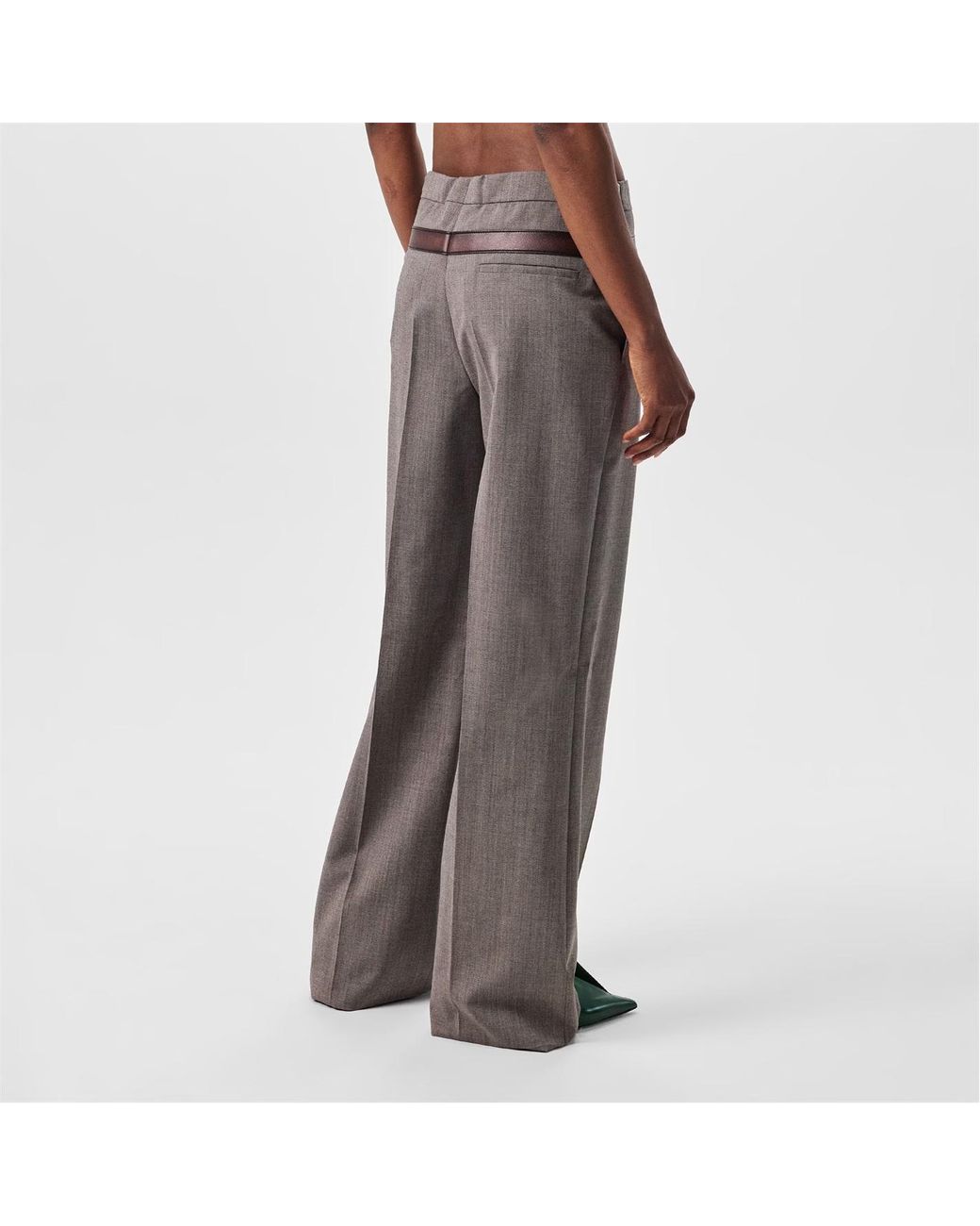 Prada Gray Trompe-L'Oeil High-Waisted Wide-Leg Pants