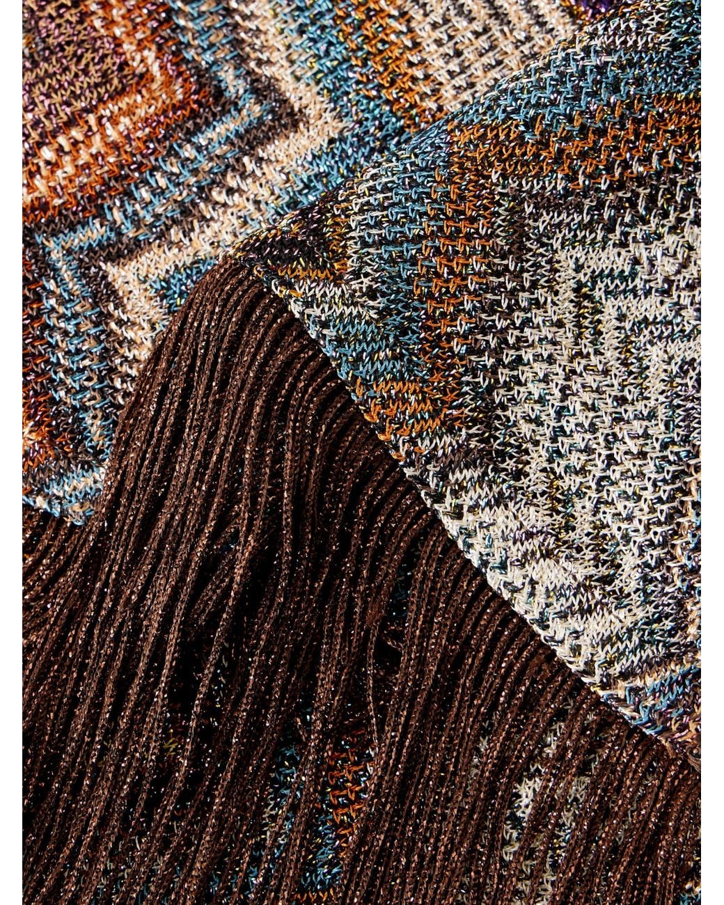 Missoni Brown Striped Metallic Crochet-Knit Scarf