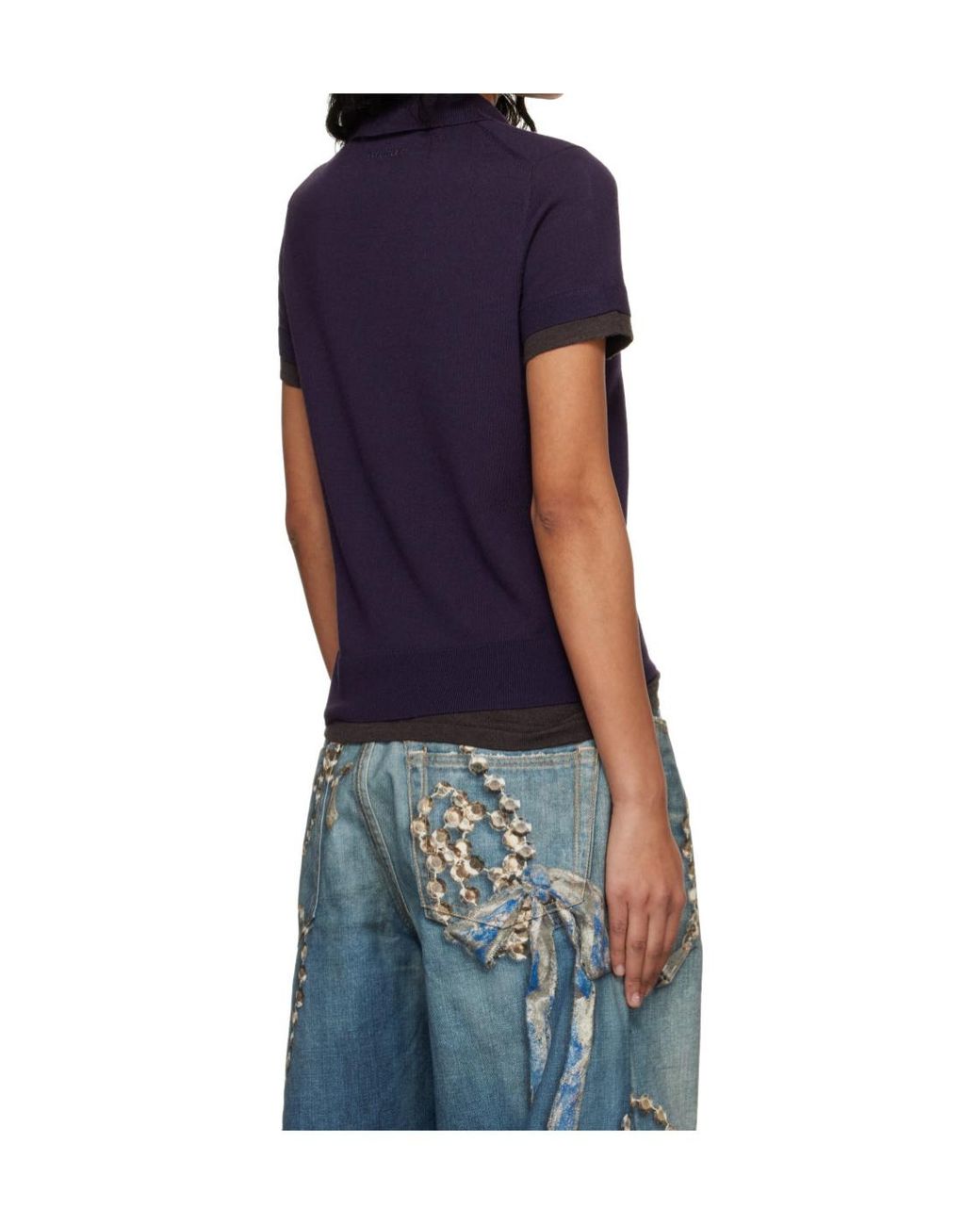 Acne Blue Contrast Trim Polo Knitted Top