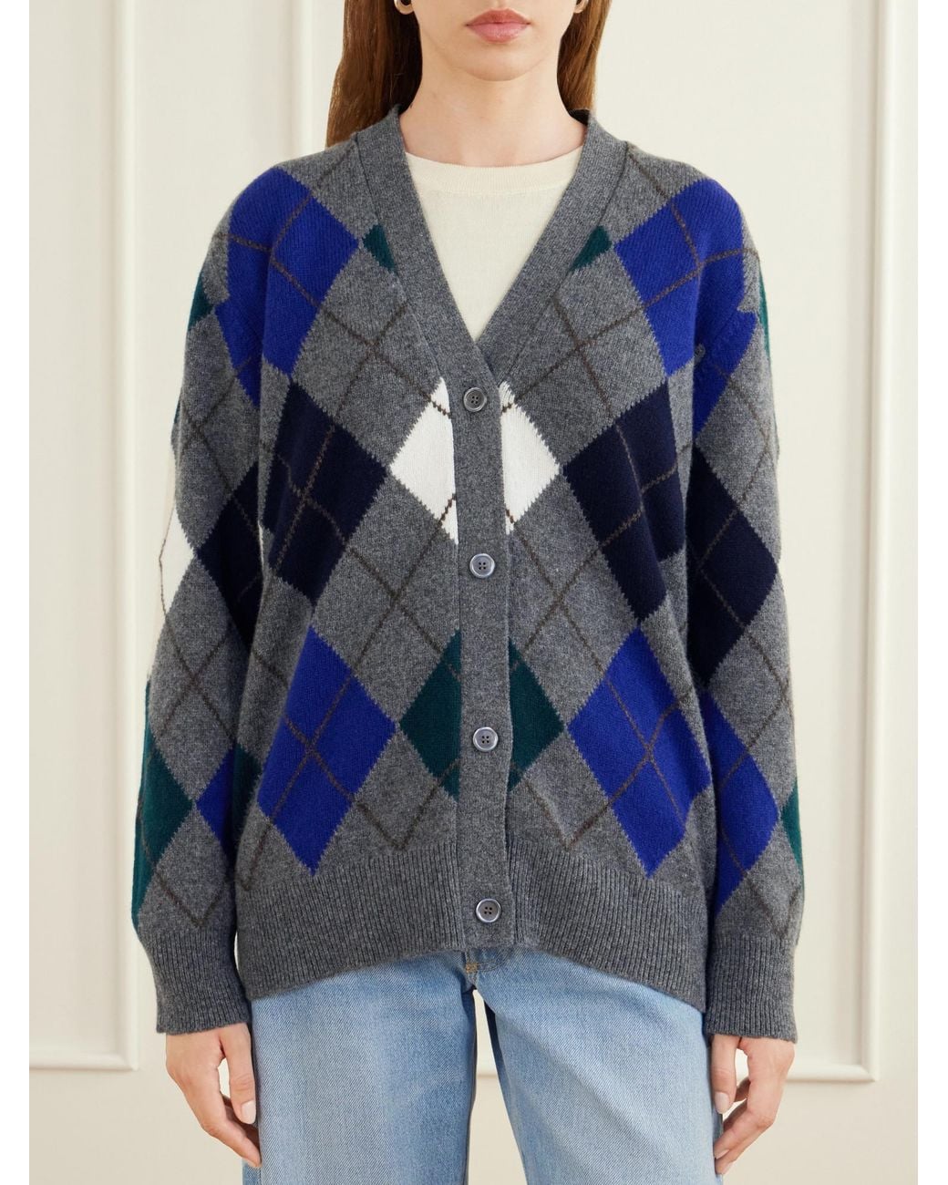 &Daughter Blue Checked Wool-Knitted Cardigan