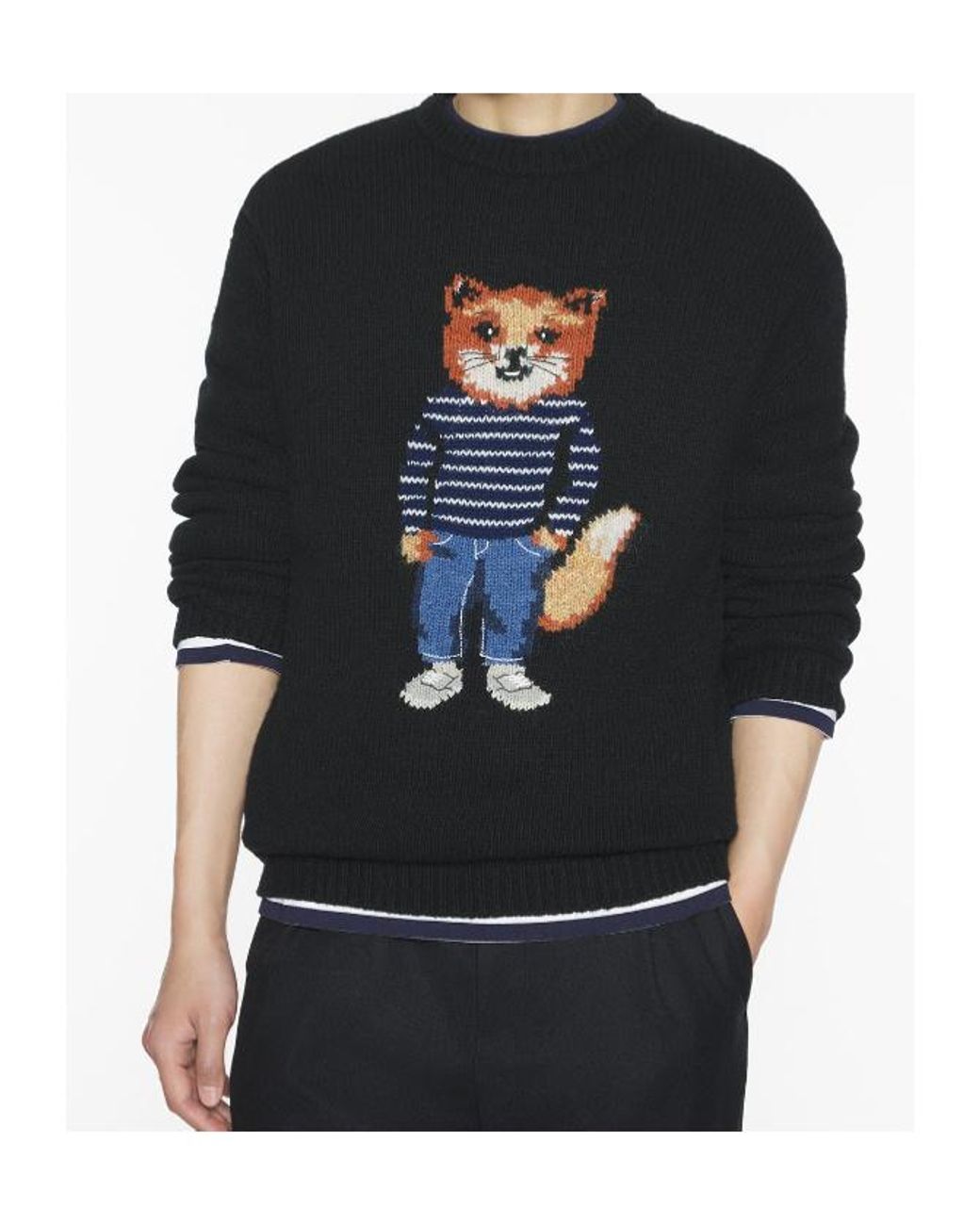 Maison Kitsuné Black Maison Kitsuné Long Sleeve Crewneck Sweatshirt for men