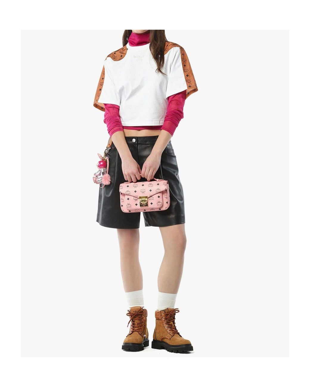 MCM Pink Monogram Flap Crossbody Bag