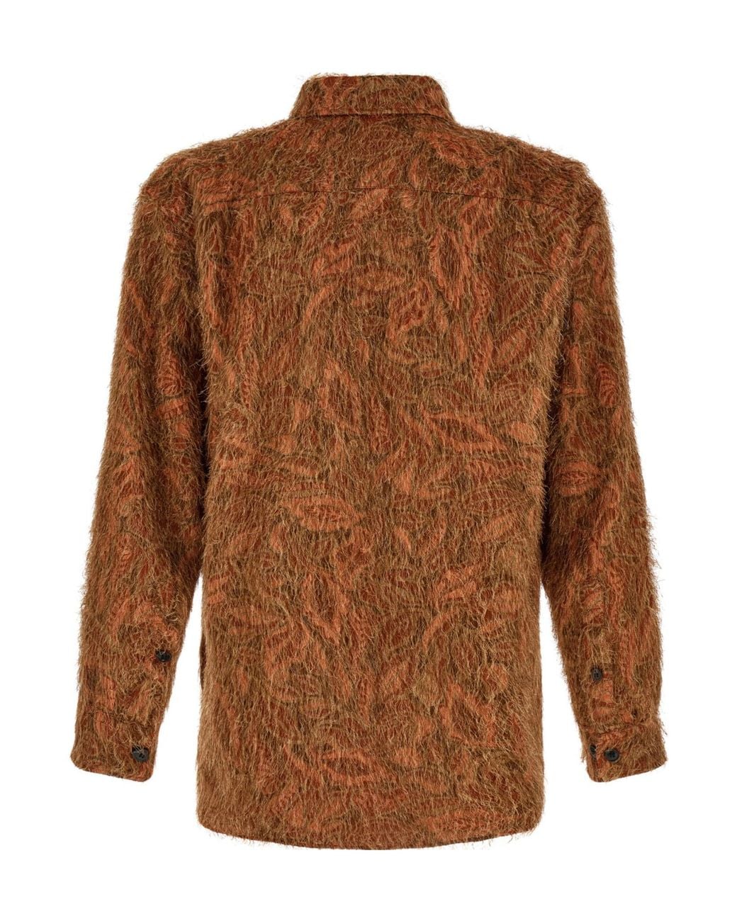 Dries Van Noten Brown Shaggy Jacquard Fringed Shirt for men