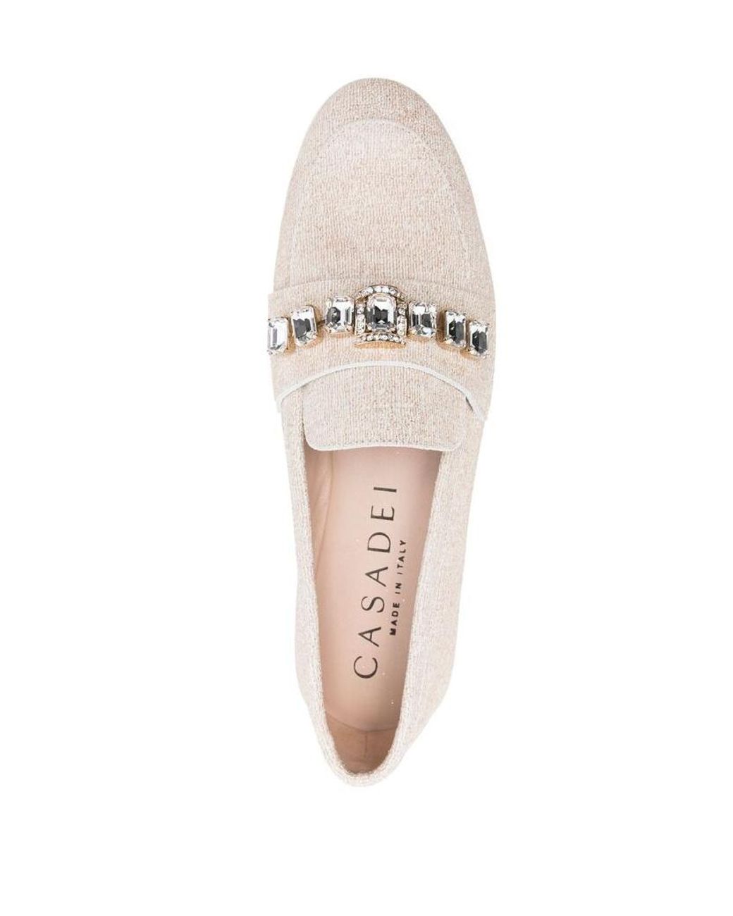 Casadei Natural Crystal-Embellished Loafers