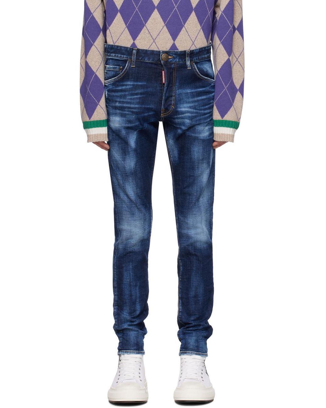 DSquared² Blue Logo Patch Distressed Slim Fit Jeans for men