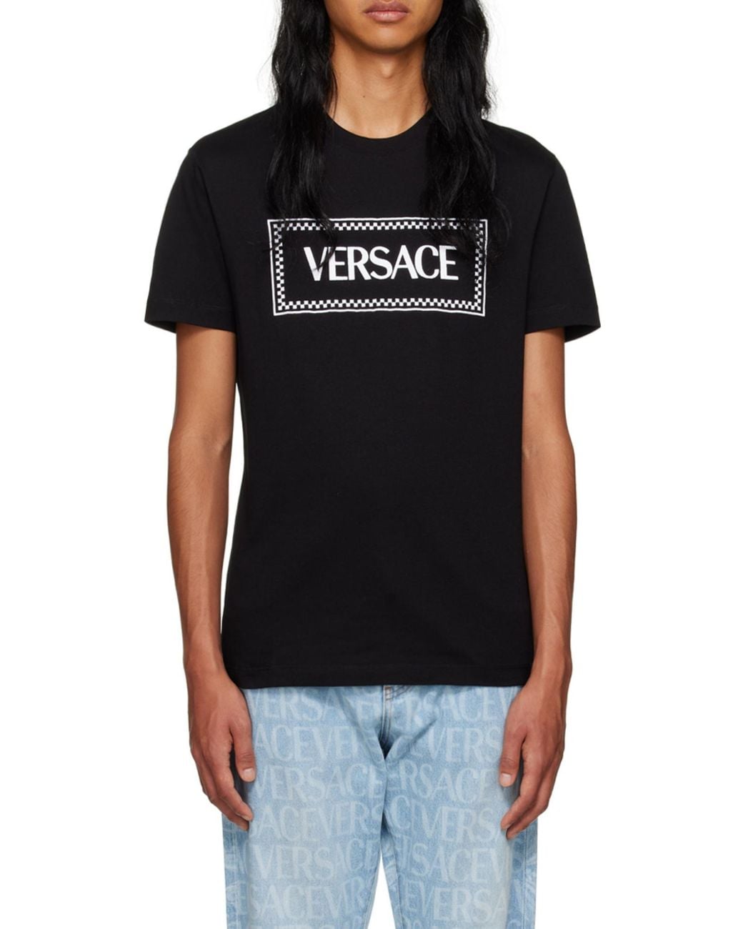 Versace Black Logo Printed Crewneck T-Shirt for men