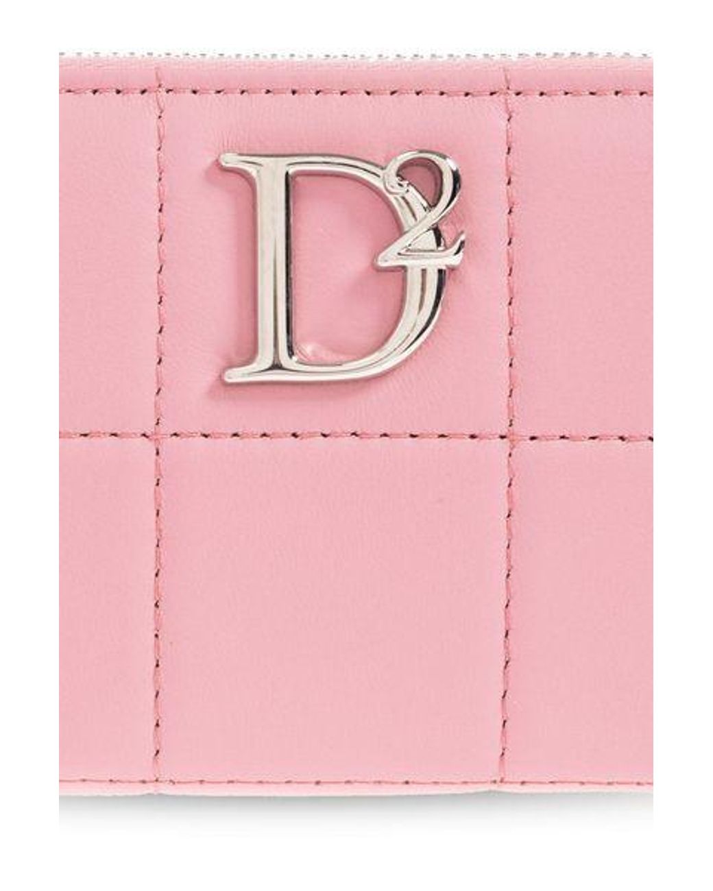 DSquared² Pink Logo Plaque Zip-Around Quilted Wallet