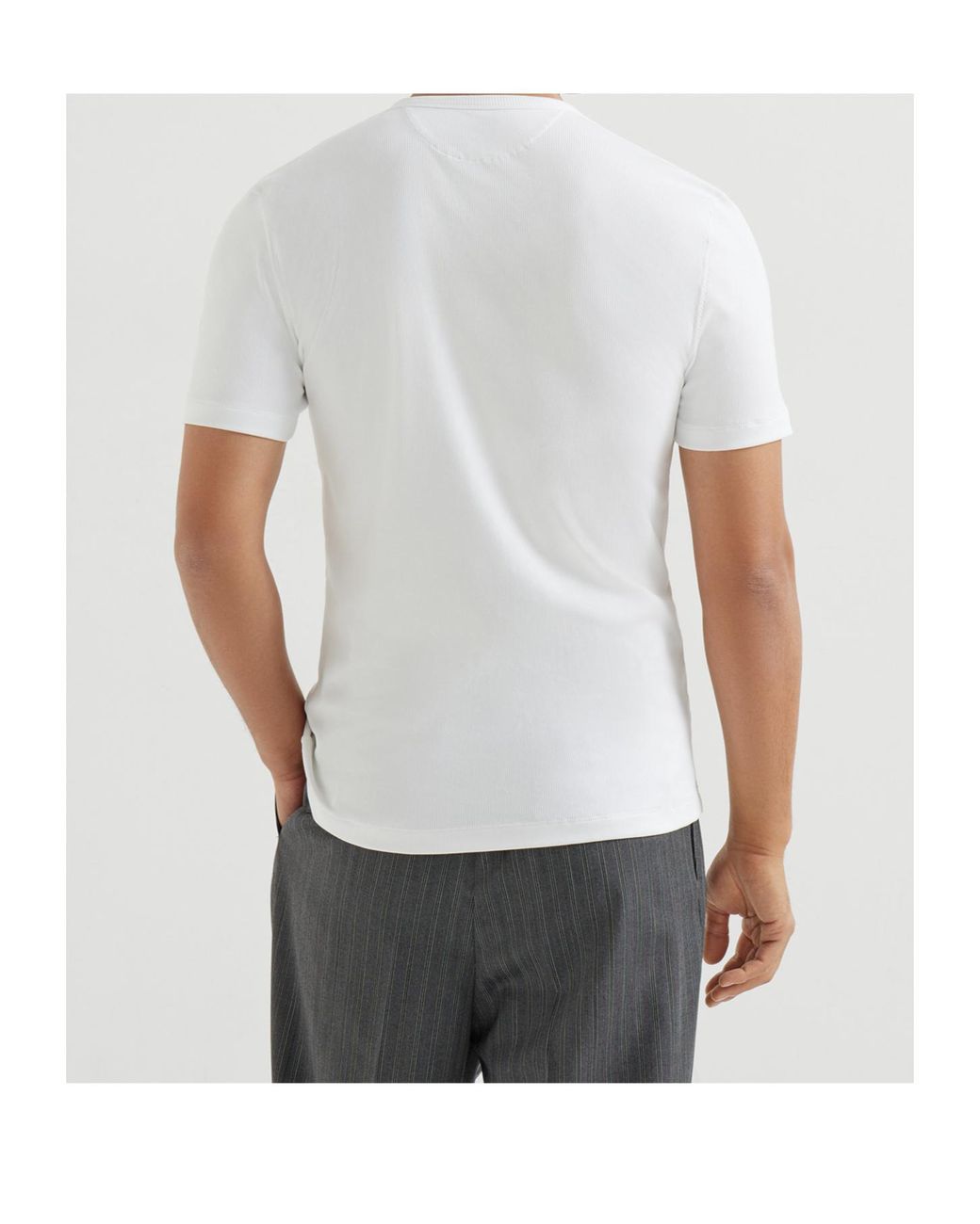 Brunello Cucinelli White Stretch Cotton And Modal Ribbed Jersey Crew Neck T-Shirt for men