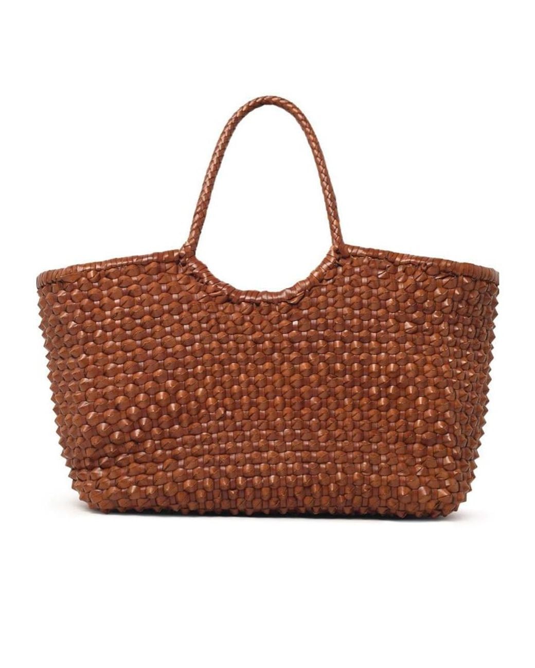 Dragon Diffusion Brown Nantucket Cactus Woven Top Handle Bag