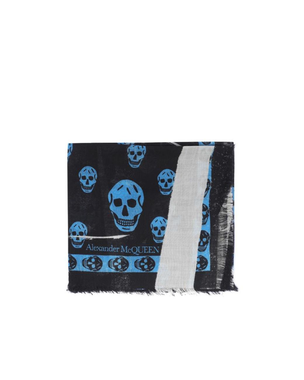 McQueen Blue Slashed Skull Print Scarf