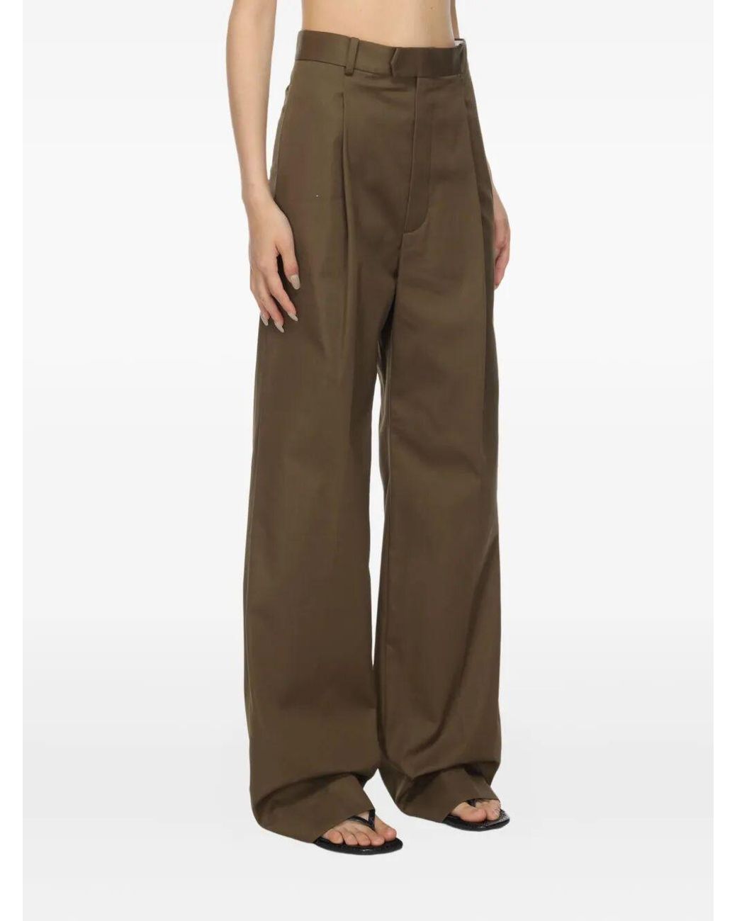 Carven Green Pleated-Front Cotton Trousers