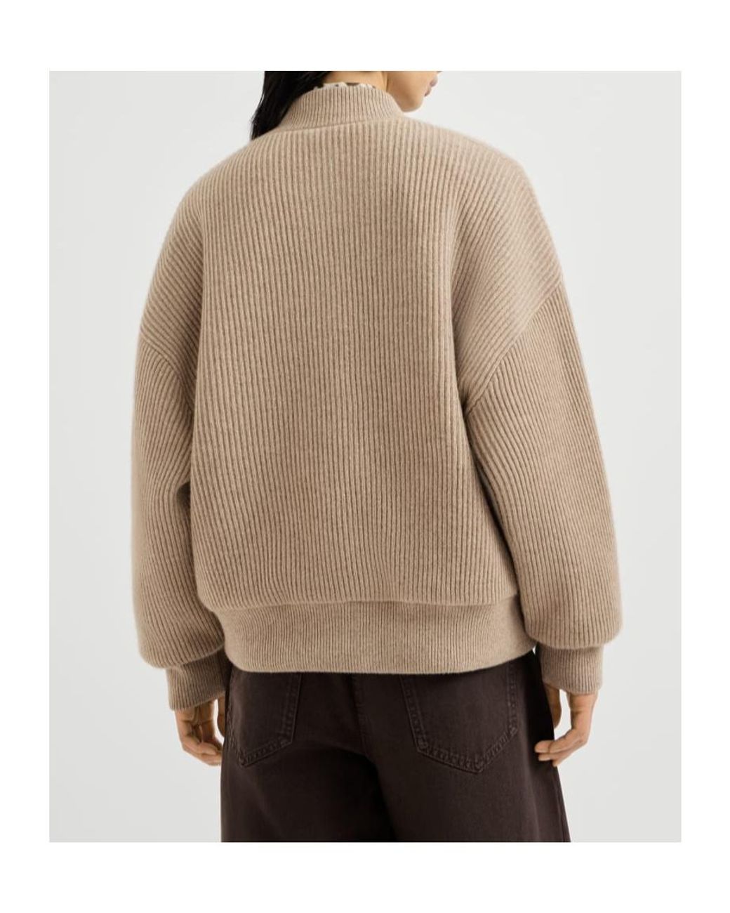 Brunello Cucinelli Brown Cashmere English Rib Knit Bomber Jacket With Thermore Padding