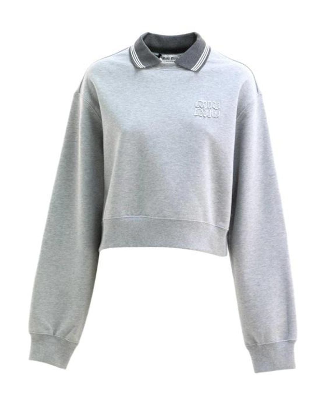 Miu Miu Blue Ribbed-Collar Embroidered Sweatshirt