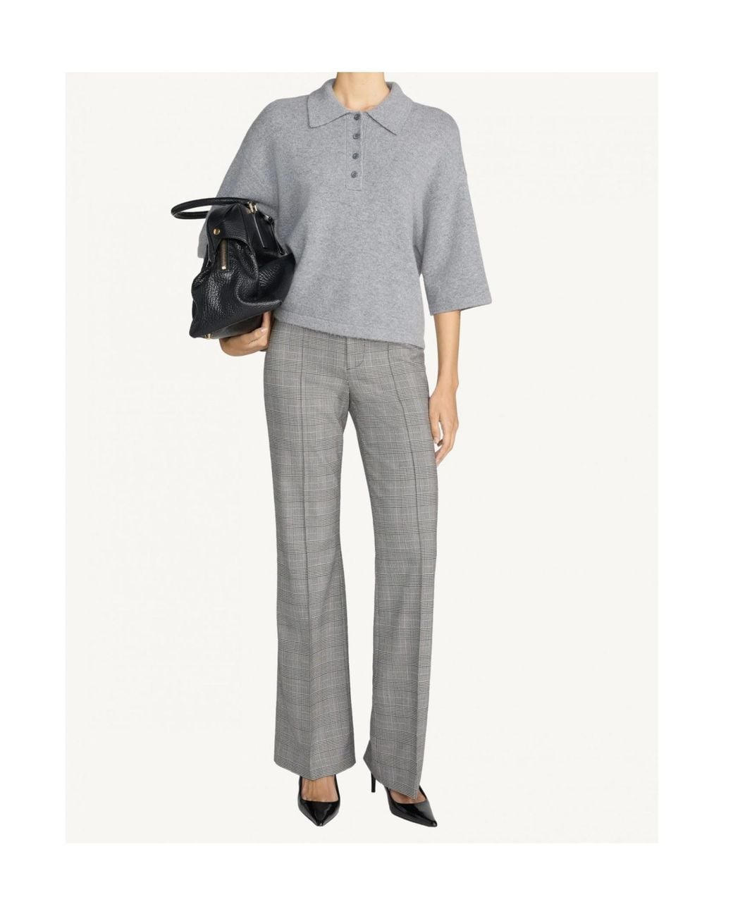 FRAME Gray Ribbed Button-Up Polo Shirt
