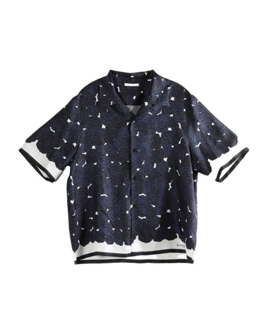 Givenchy Blue All-Over Rose Printed Bowling Shirt for men