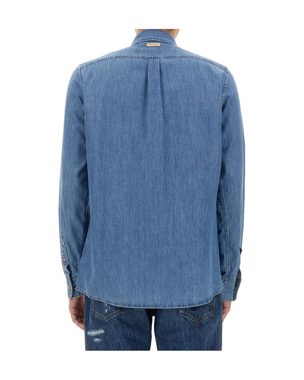 Dolce & Gabbana Blue Curved Hem Denim Shirt for men