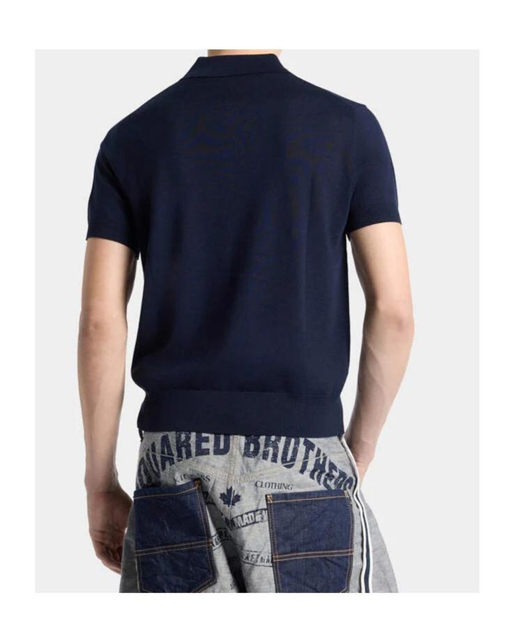 DSquared² Blue Logo Embroidered Knitted Polo Shirt for men